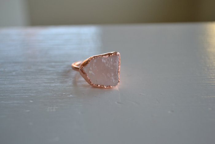 Rose Quartz Raw Copper Ring – Size 7