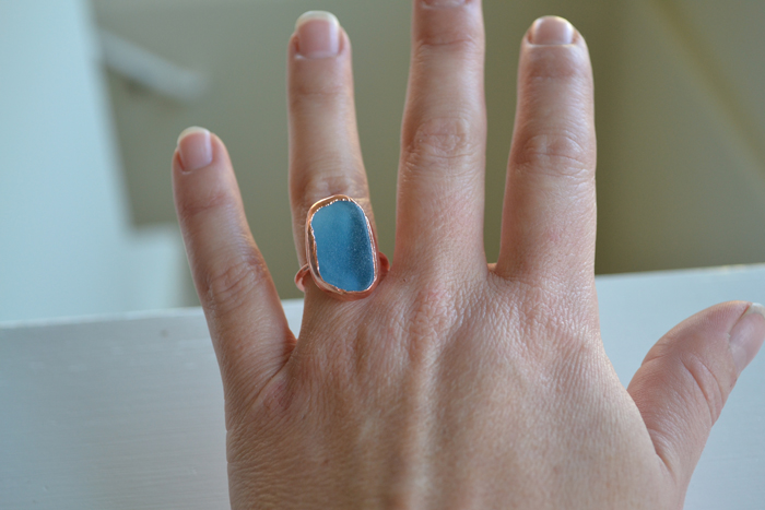 Art Glass (Blue) Copper Ring – Size 6