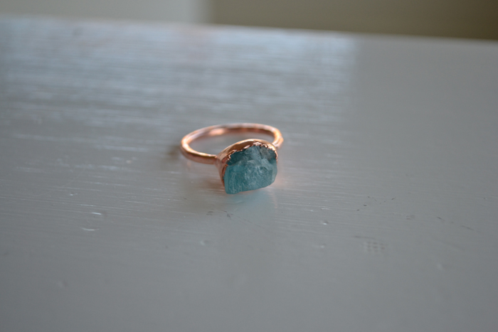 raw apatite rings (india) electroformed in shiny copper or with added patina (sizes 6, 6, 7-1/2 & 8)