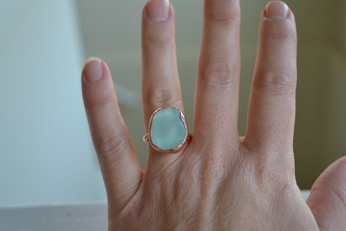 Sea Glass Aqua (Large) Copper Ring – Size 7-1/2