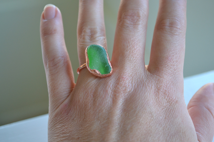 Sea Glass Emerald (Large) Copper Ring – Size 7