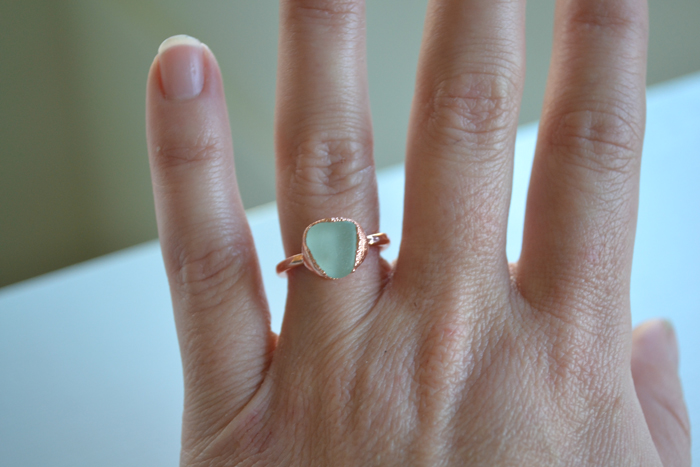Sea Glass Aqua (Small) Copper Ring – Size 6-1/2