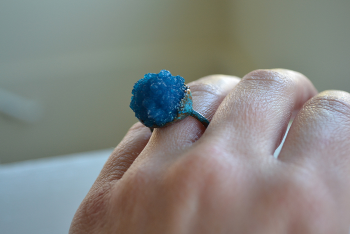 Cavansite Raw Patinated Copper Ring – Size 8-1/2