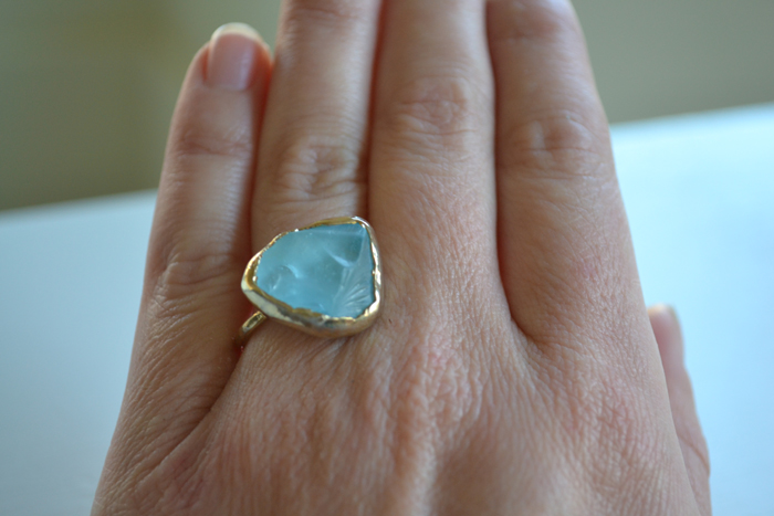 Recycled Glass Aqua (Large) 18K Gold Ring – Size 8
