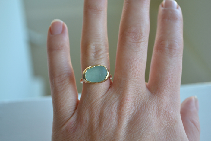 Sea Glass Aqua (Medium) 18K Gold Ring – Size 5