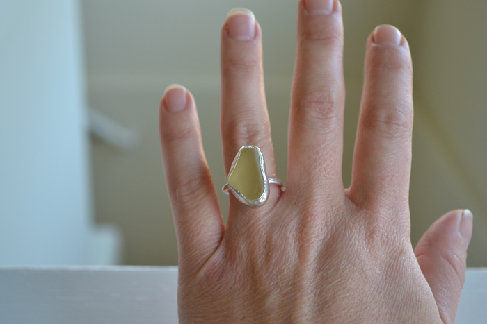 Sea Glass Yellow (Large) Silver Ring – Size 6