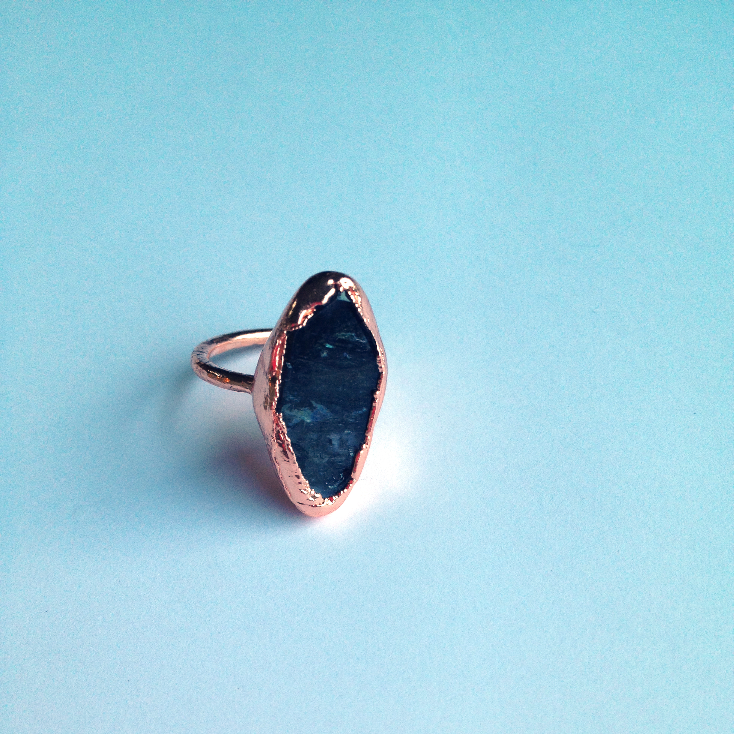 smoky quartz ring (arkansas) electroformed in shiny copper (size 6-1/2)