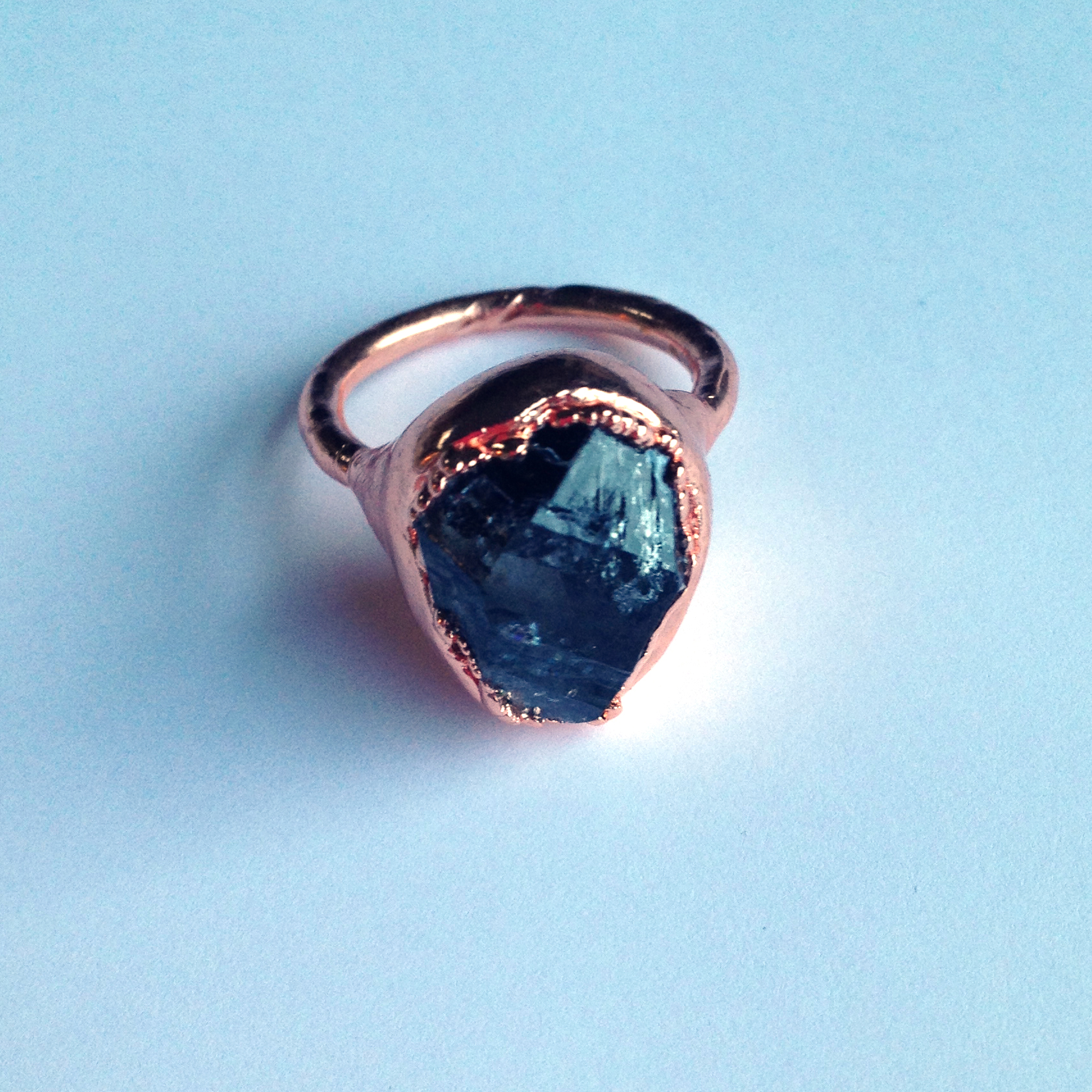 smoky quartz ring (arkansas) electroformed in shiny copper (size 6)