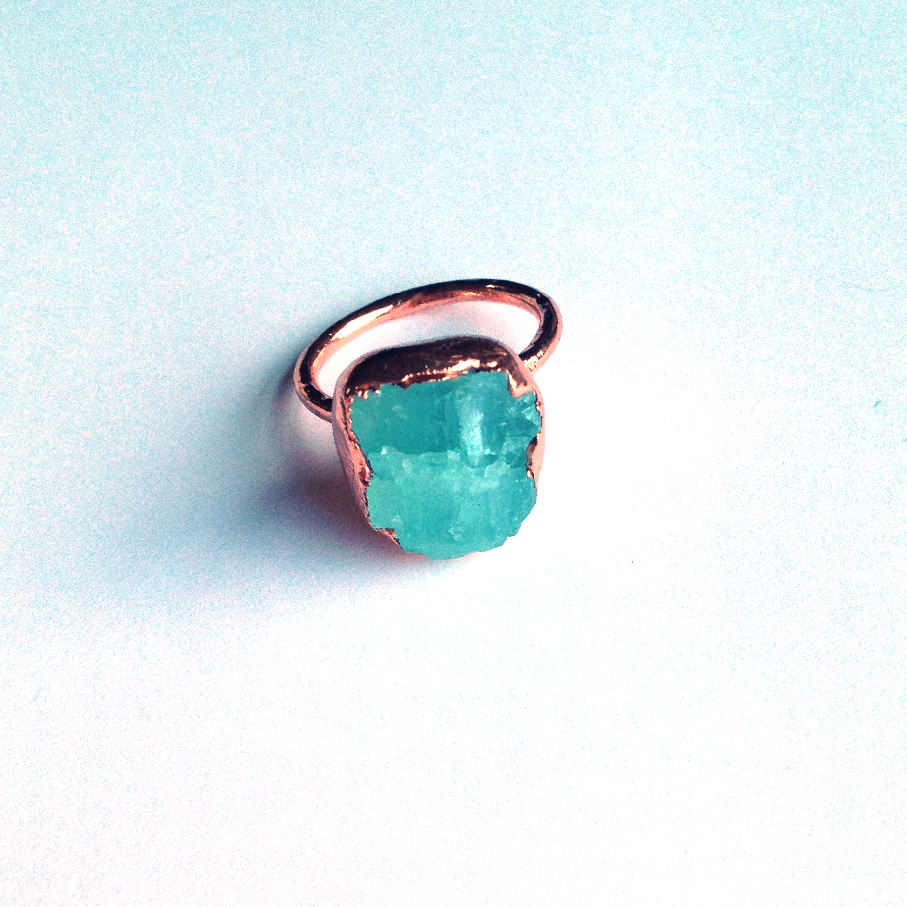 raw aquamarine nugget ring (pakistan) electroformed in shiny copper (size 6-1/2)