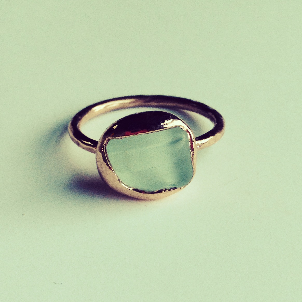 found sea glass ring (mendocino, ca) electroformed in shiny copper (size 8-1/2)