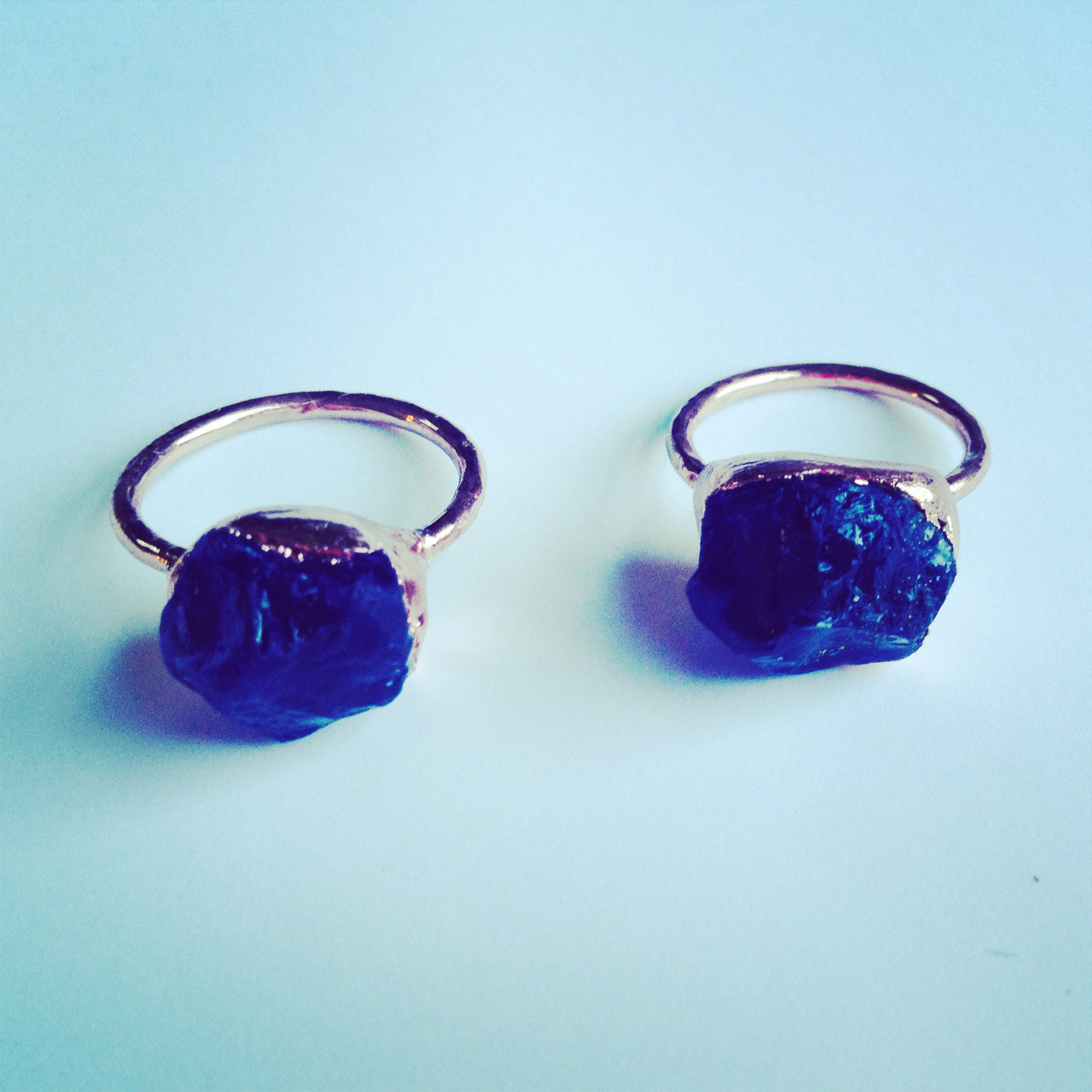 amethyst nugget rings electroformed in shiny copper (sizes 8-1/2 & 6-1/2)