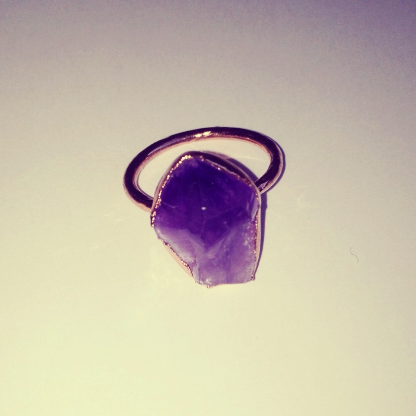amethyst crystal ring electroformed in shiny copper (size 7-1/2)