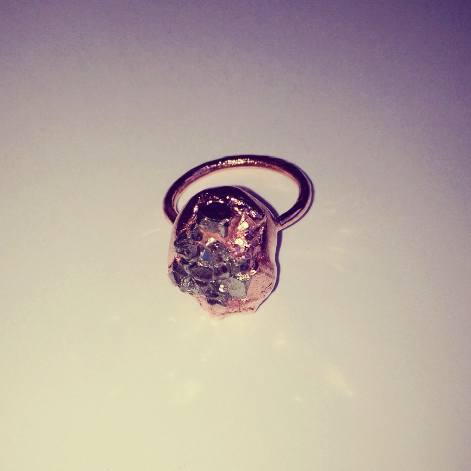 pyrite ring (mexico) electroformed in shiny copper (size 6)