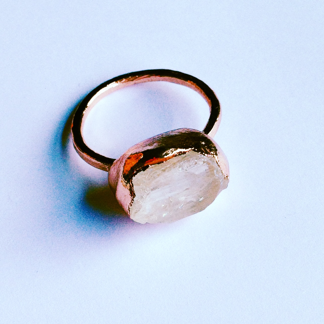 raw pink topaz ring (brazil) electroformed in shiny copper (size 7)