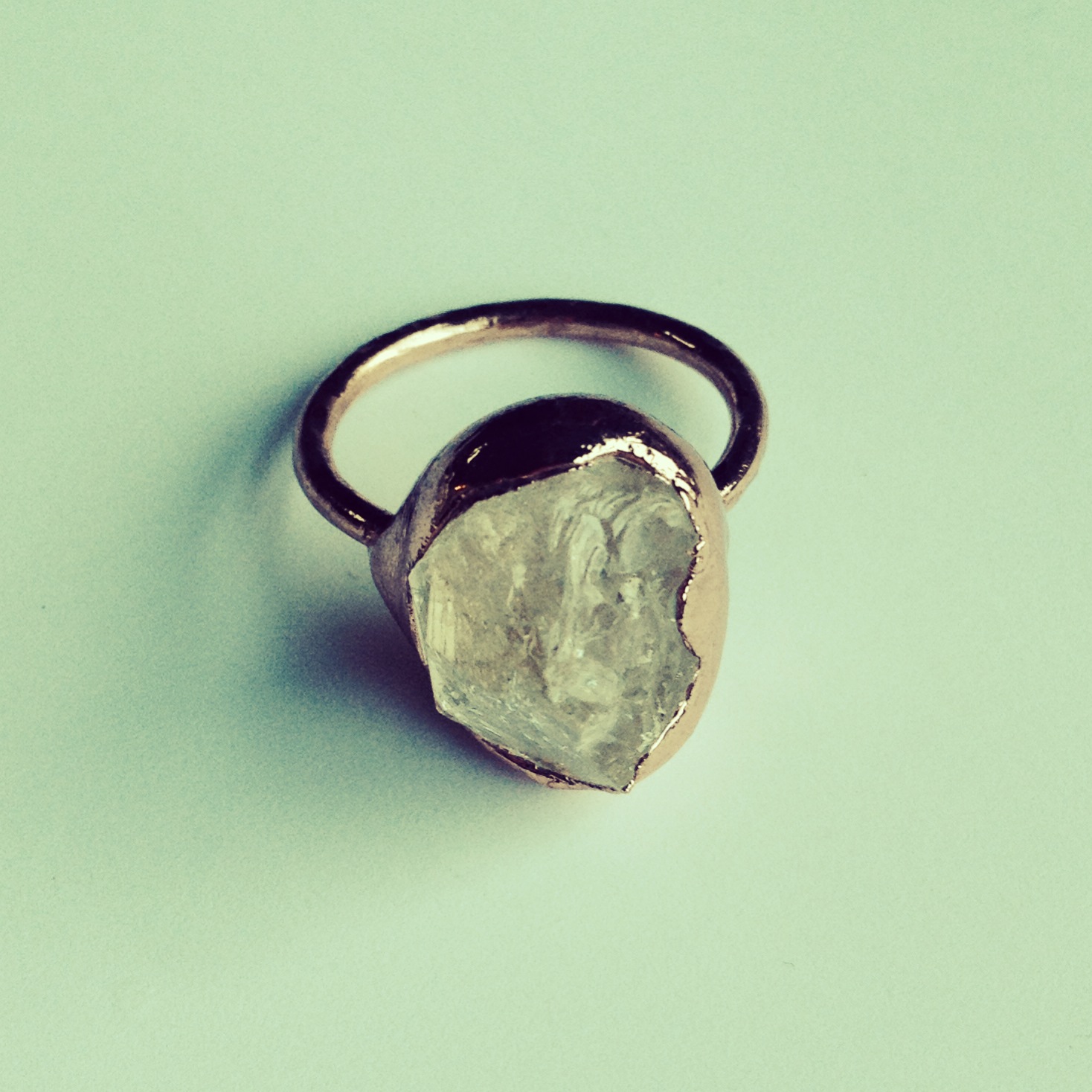 smoky quartz crystal ring (arkansas) electroformed in shiny copper (size 7-1/2)