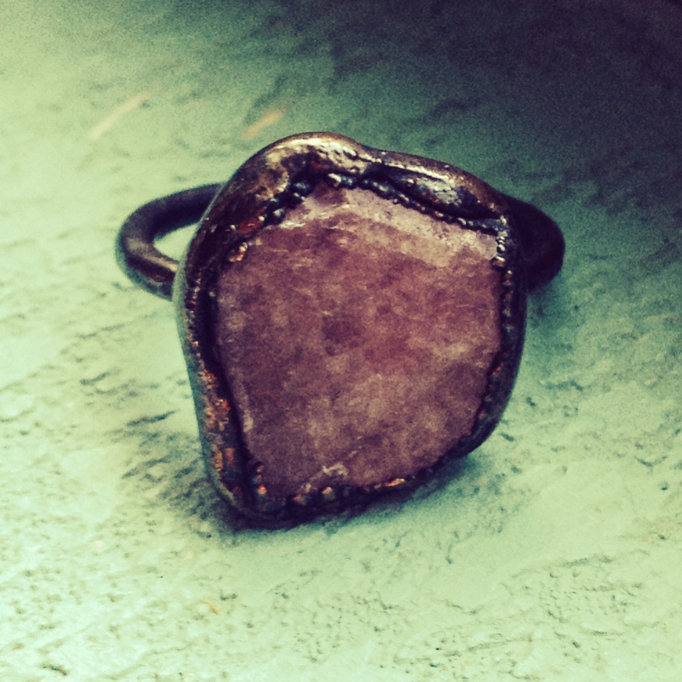raw ruby ring (india) electroformed in copper with added patina (size 7)