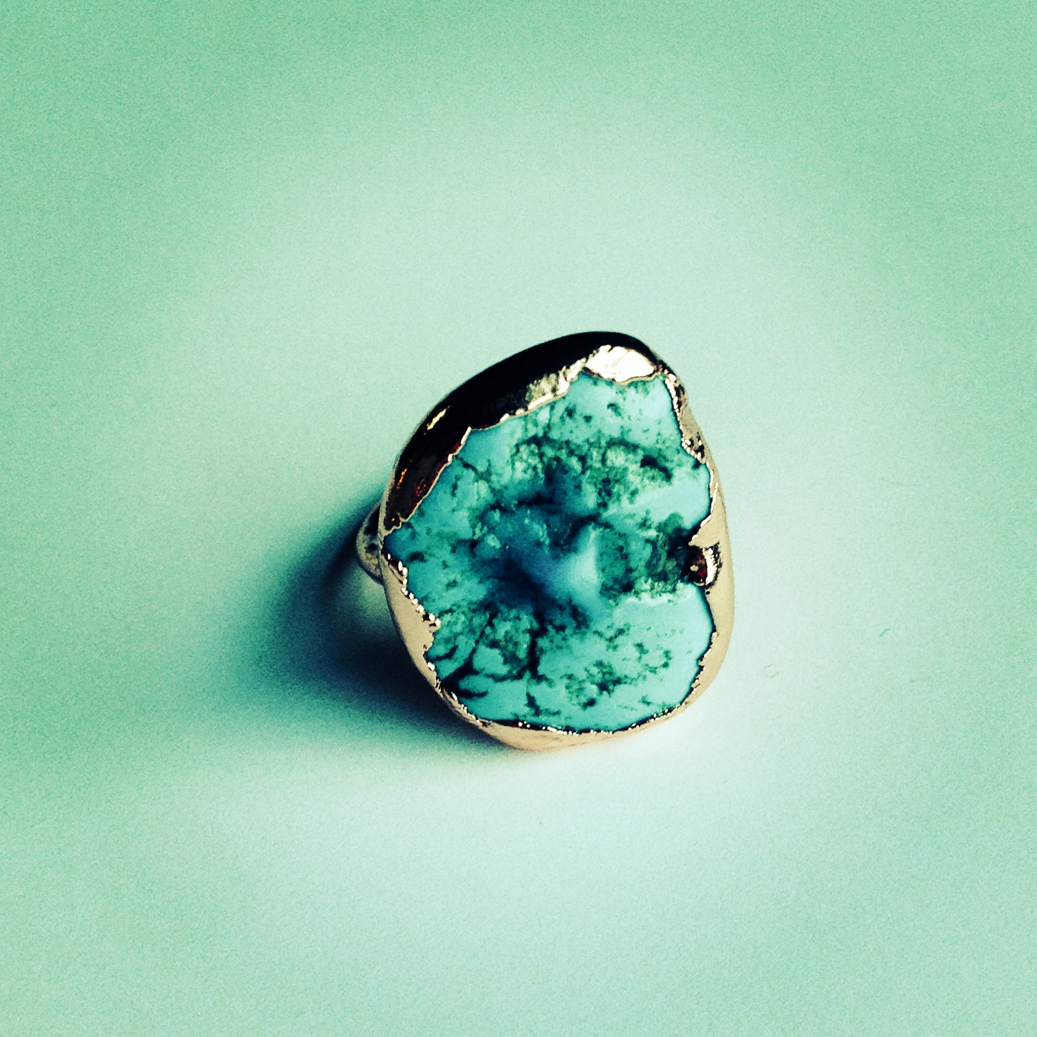 turquoise ring (new mexico) electroformed in shiny copper (size 5)